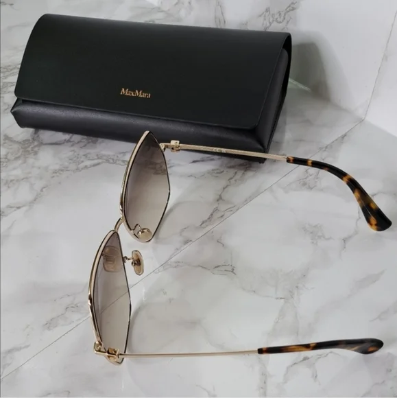 MaxMara Jewel Shiny Pale Gold Square Metal Sunglasses MM0035-H 32F MaxMara Jewel Shiny Pale Gold Square Metal Sunglasses MM0035  main image 3